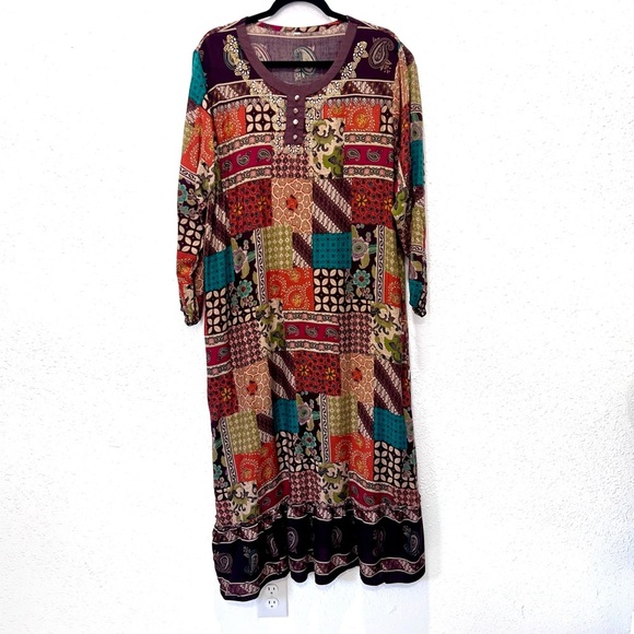 Orange and Blue boho patchwork Casual 3/4 Sleeve Sundress 5X - Picture 1 of 16